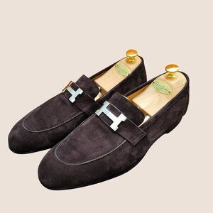 Authentic Hermes Cocoa Brown Suede Goatskin Paris Loafers